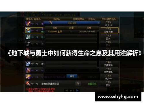 《地下城与勇士中如何获得生命之息及其用途解析》